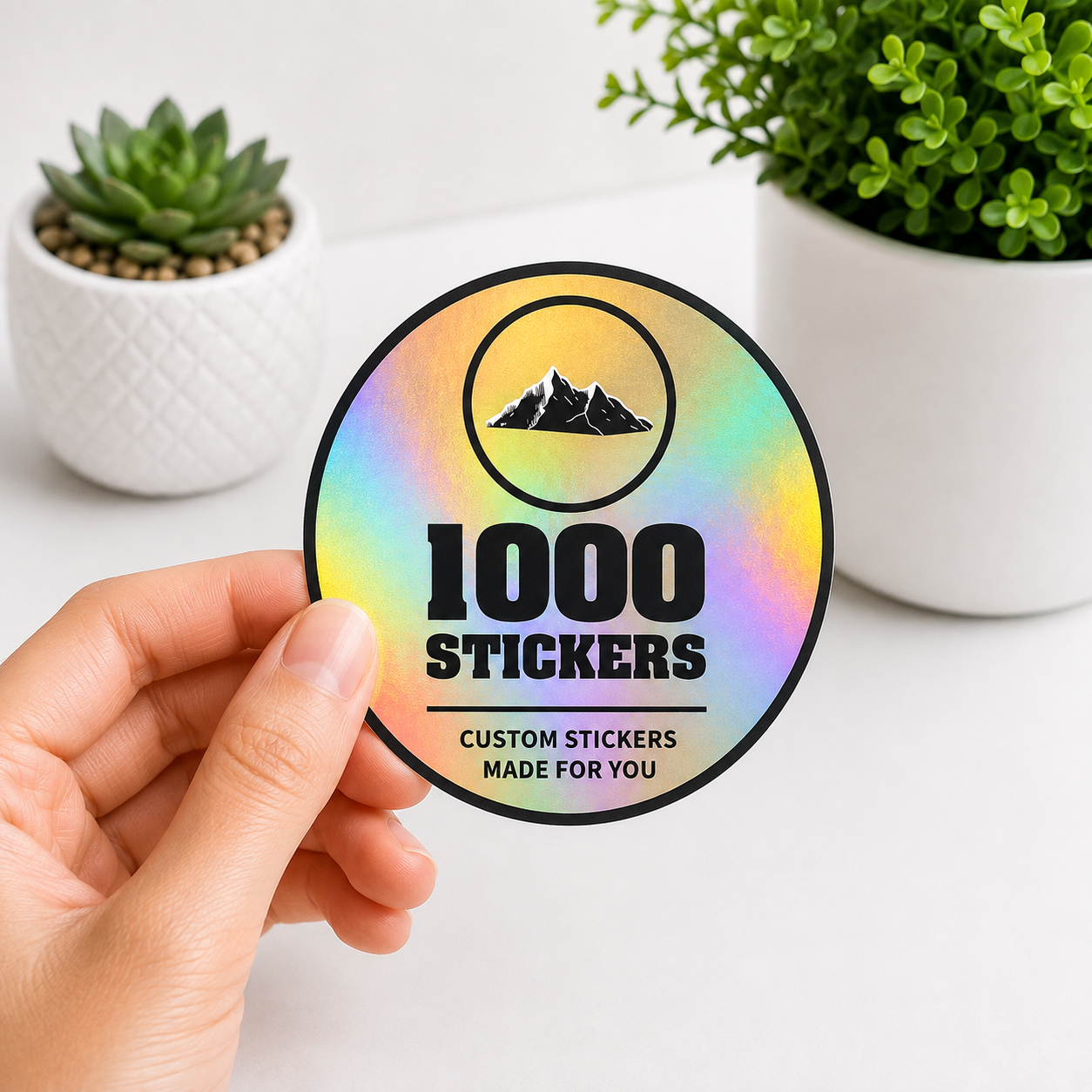 Custom Circle Holographic Stickers | 1000 Stickers (Black)
