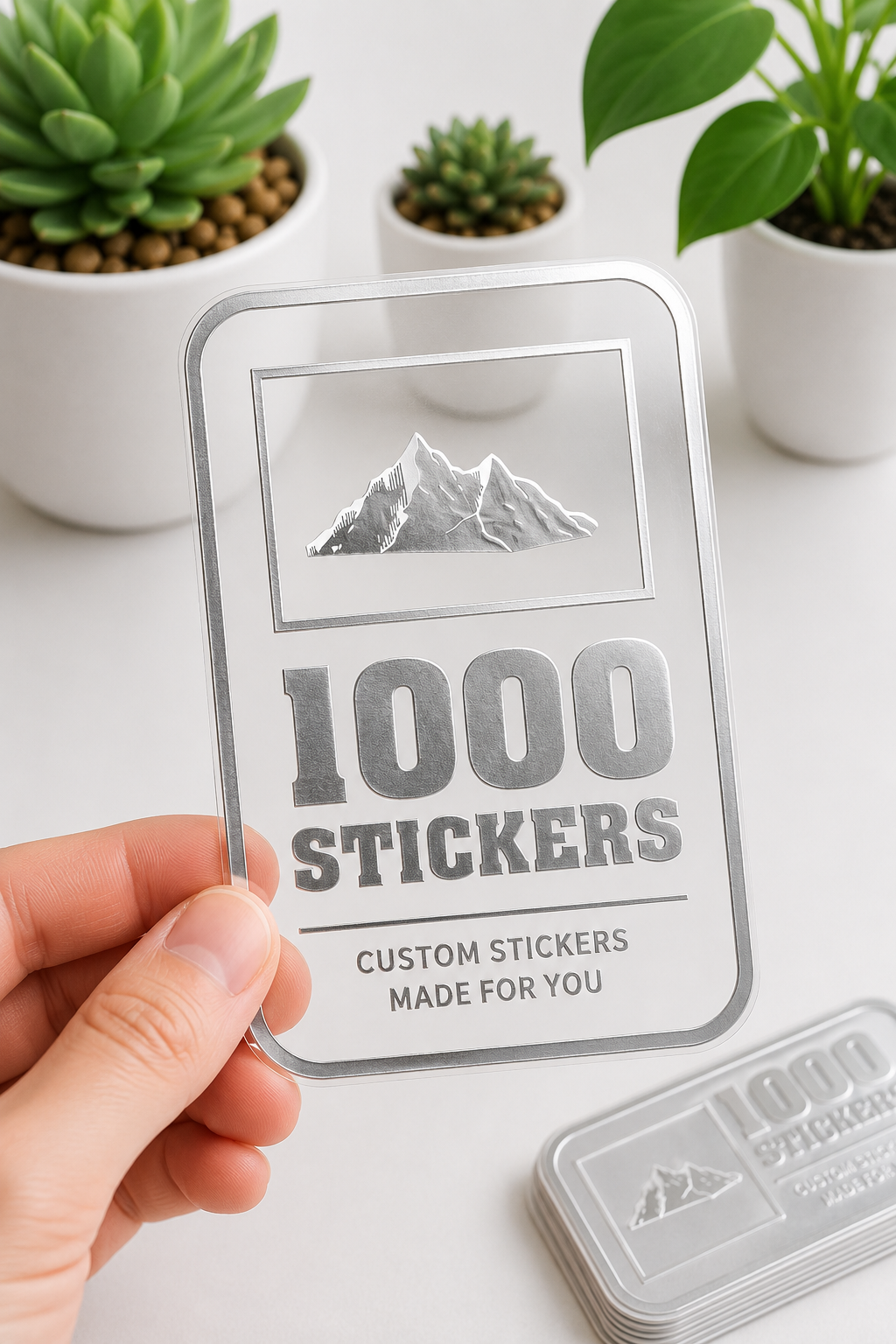Custom Rounded Rectangle Silver Foiling Transparent Stickers | 1000 Stickers