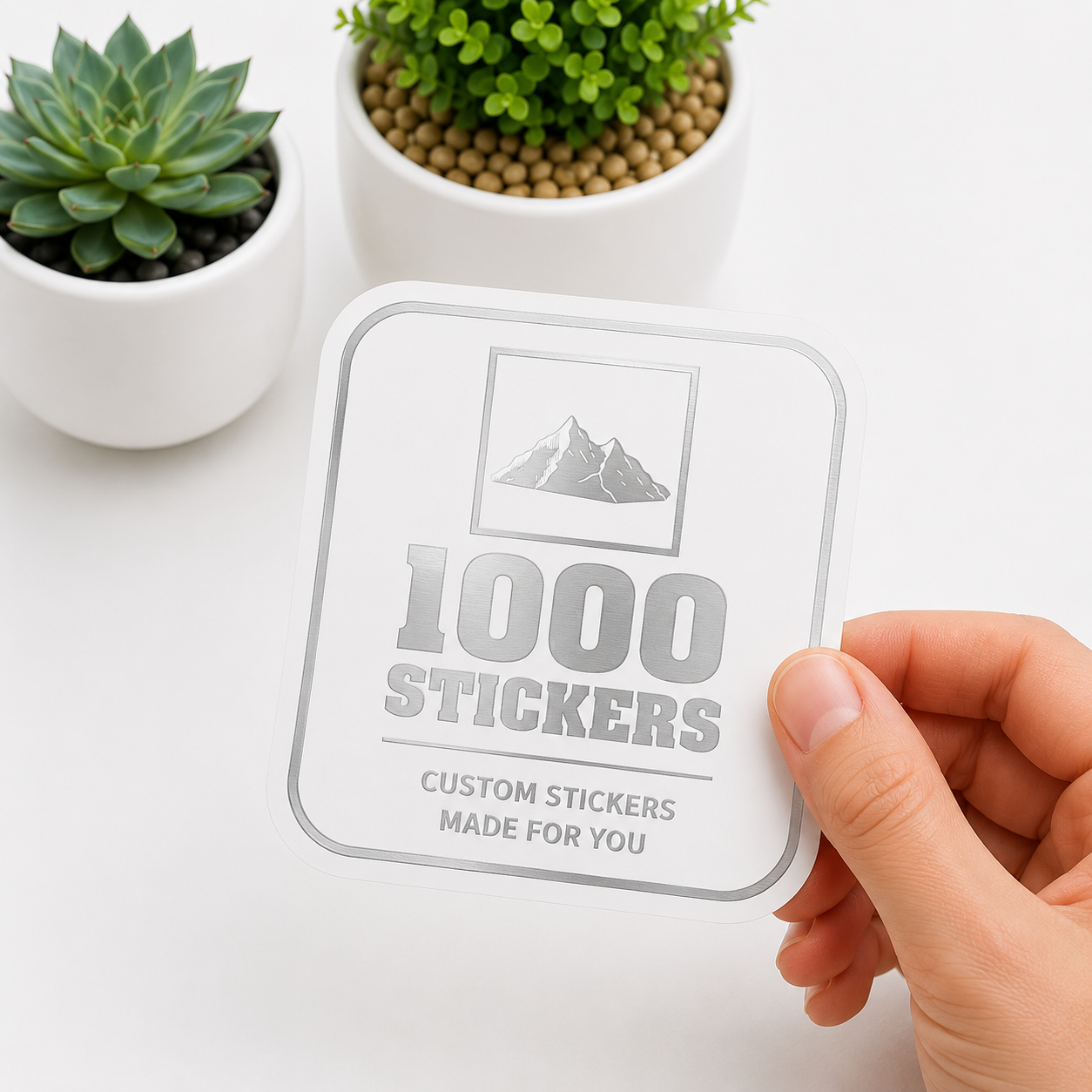 Custom Rounded Square Silver Foiling Stickers White Paper Sheets | 1000 Stickers