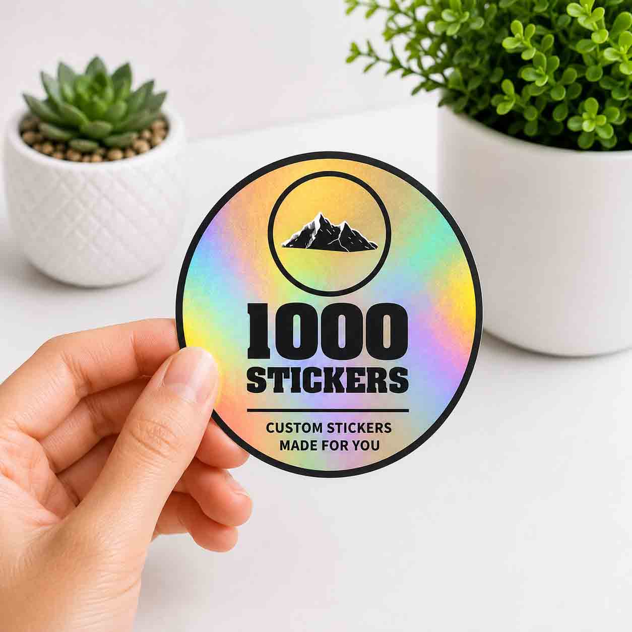 Custom Circle Holographic Stickers | 1000 Stickers (Black)