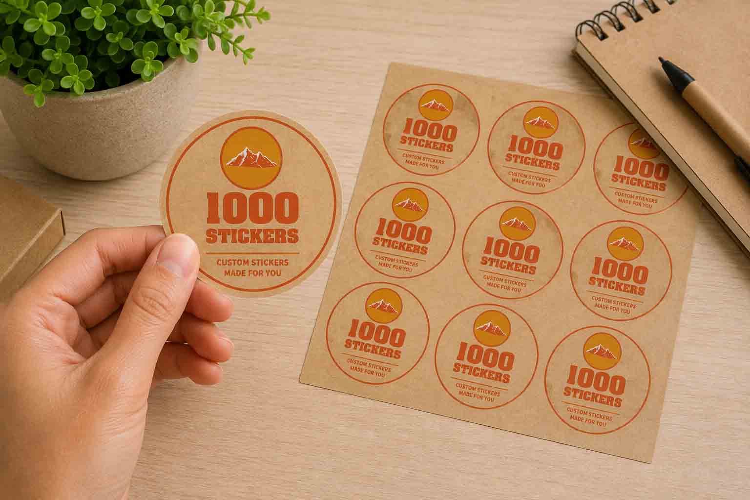 Custom Circle Kraft Paper Stickers | 1000 Stickers