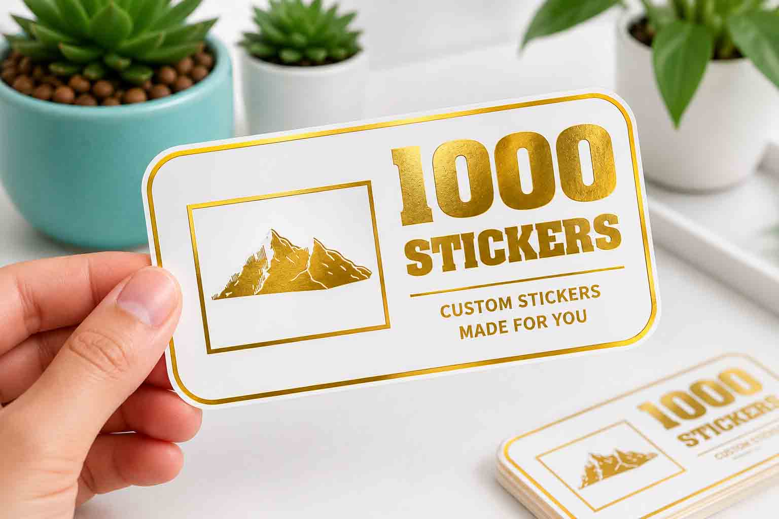 Custom Rounded Rectangle Gold Foiling White Paper Stickers | 1000 Stickers