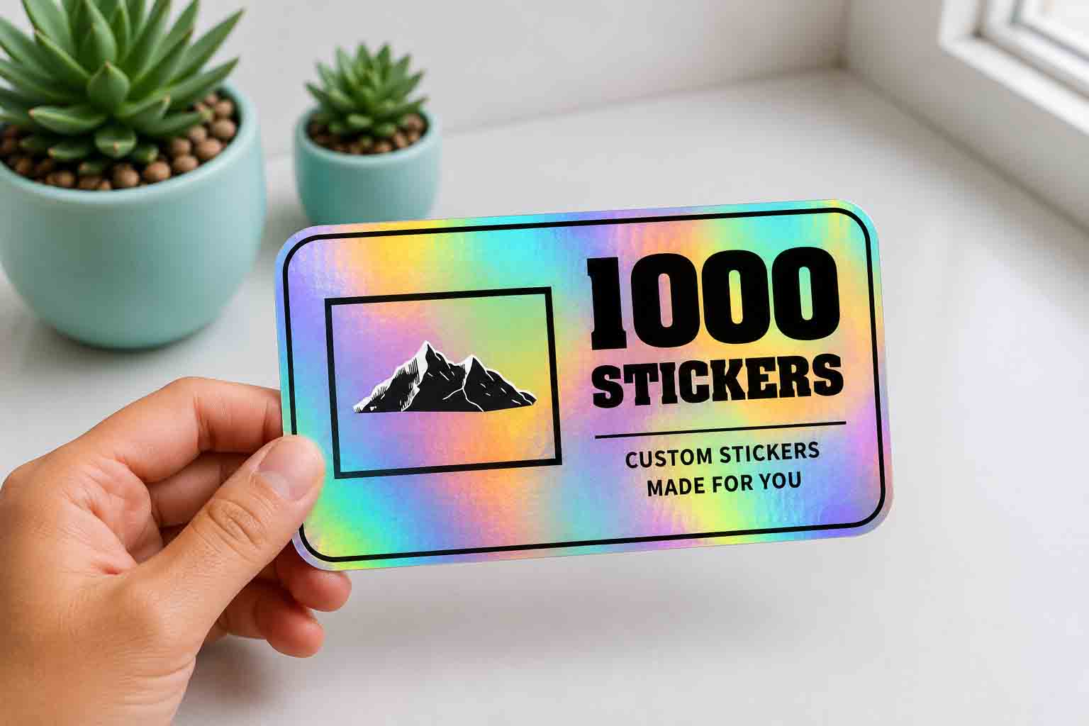 Custom Rounded Rectangle Holographic Stickers | 1000 Stickers (Black)