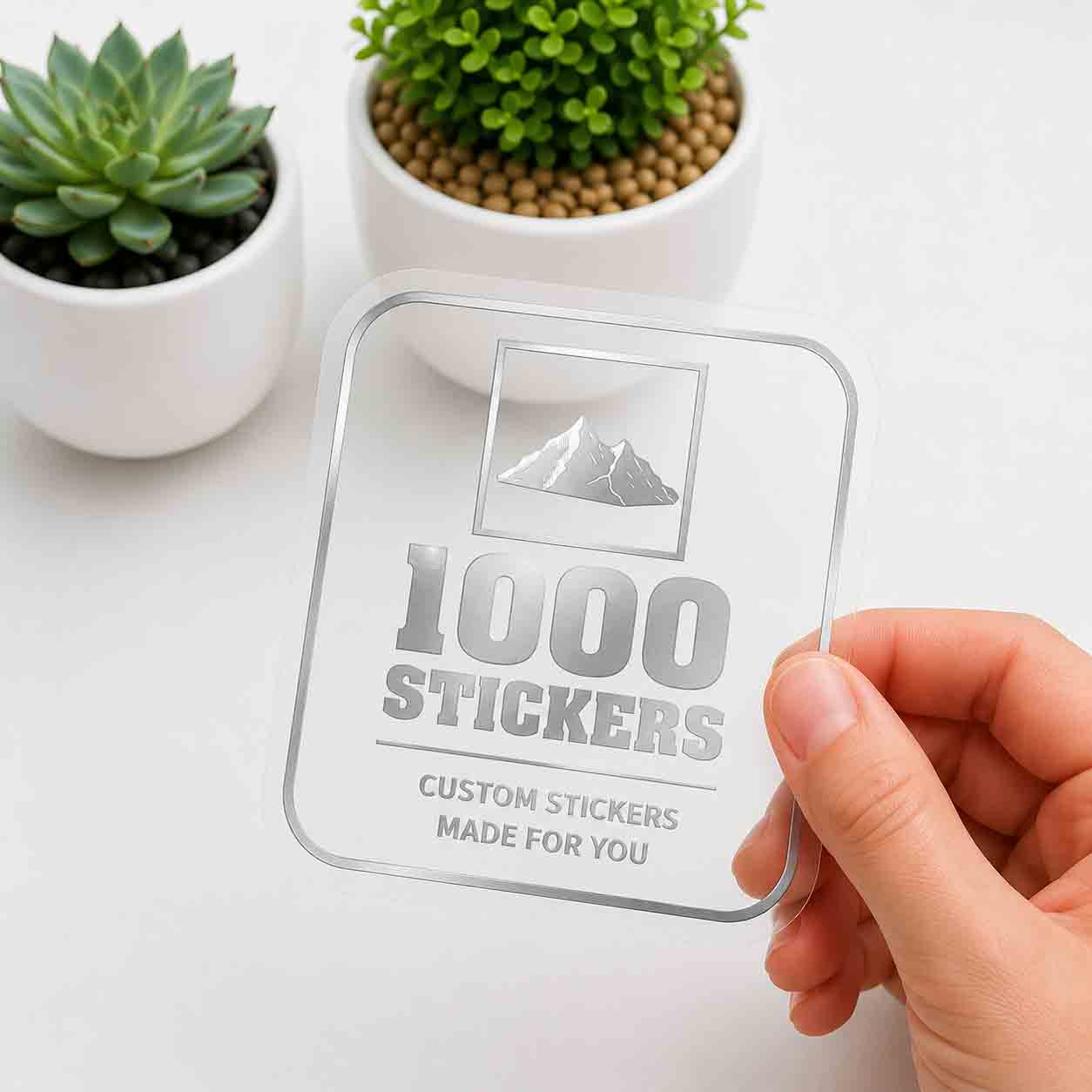 Custom Rounded Square Silver Foiling Stickers Transparent Sheets | 1000 Stickers