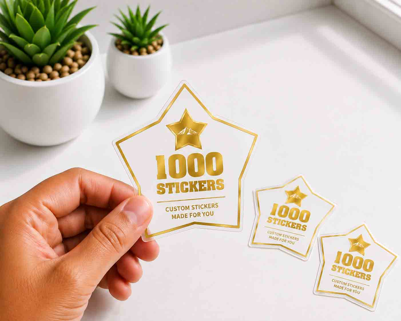 Custom Shape Gold Foiling White Paper Stickers | 1000 Stickers