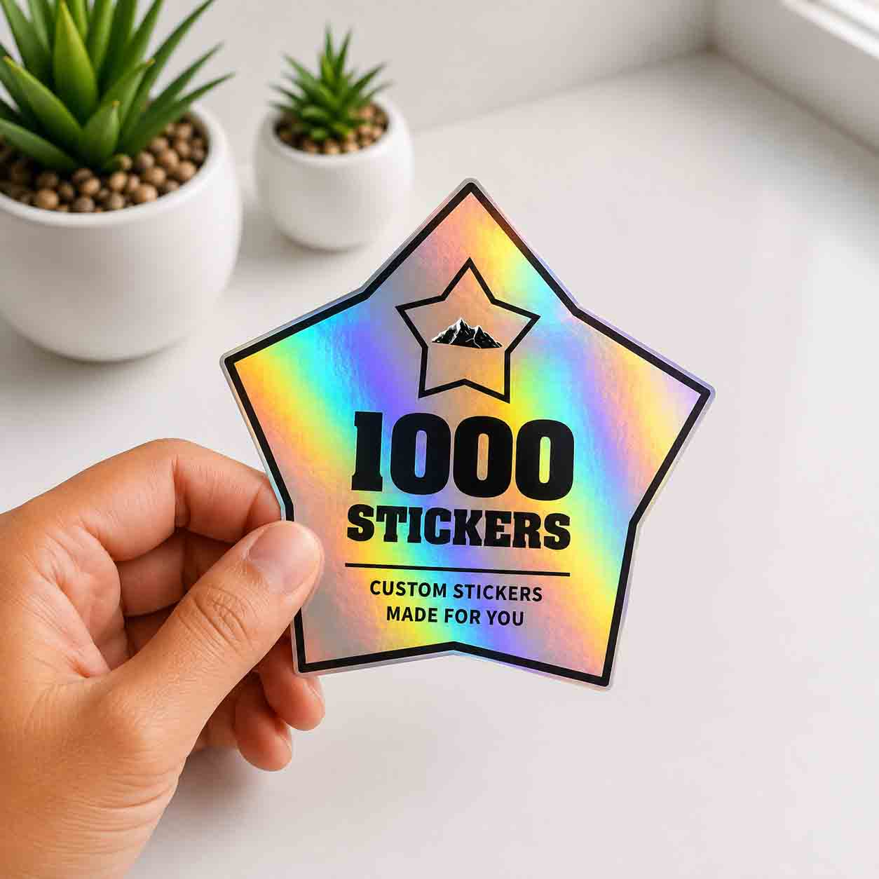 Custom Shape Holographic Stickers | 1000 Stickers (Black)