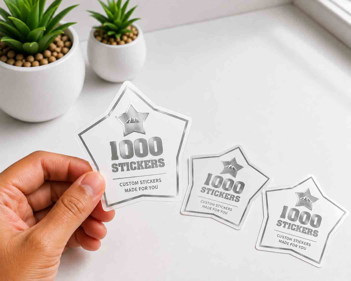 Custom Shape Silver Foiling White Paper Stickers | 1000 Stickers