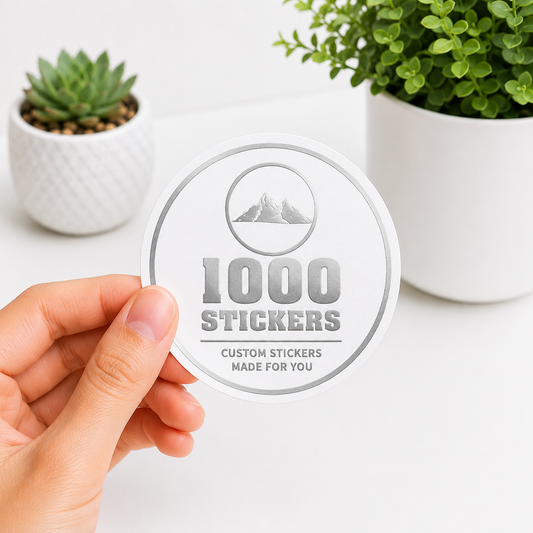 Custom Circle Silver Foiling Stickers White Paper Sheets | 1000 Stickers