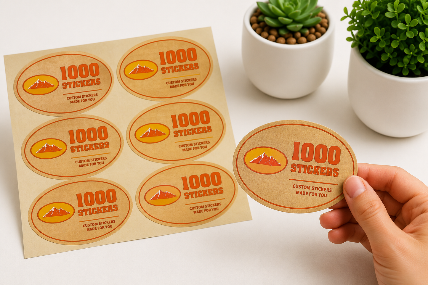 Custom Oval Kraft Paper Stickers | 1000 Stickers