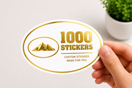 Custom Oval Gold Foiling White Paper Stickers | 1000 Stickers