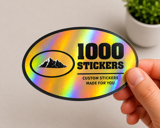 Custom Oval Holographic Stickers | 1000 Stickers (Black)