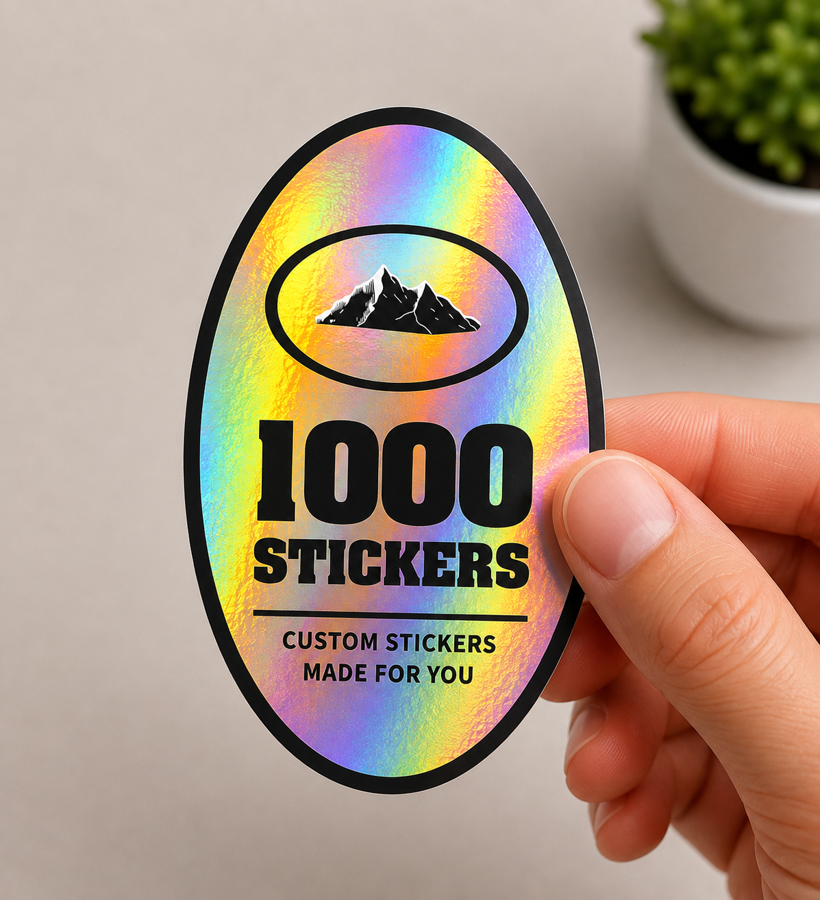 Custom Oval Holographic Stickers | 1000 Stickers (Black)