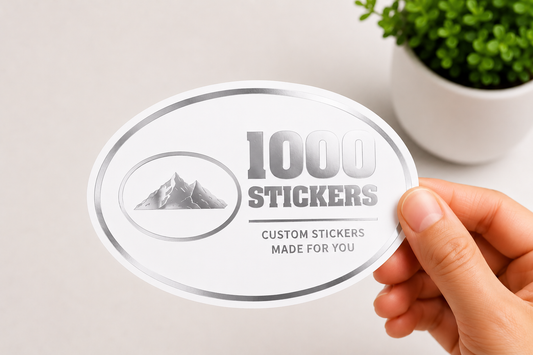 Custom Oval Silver Foiling White Paper Stickers | 1000 Stickers