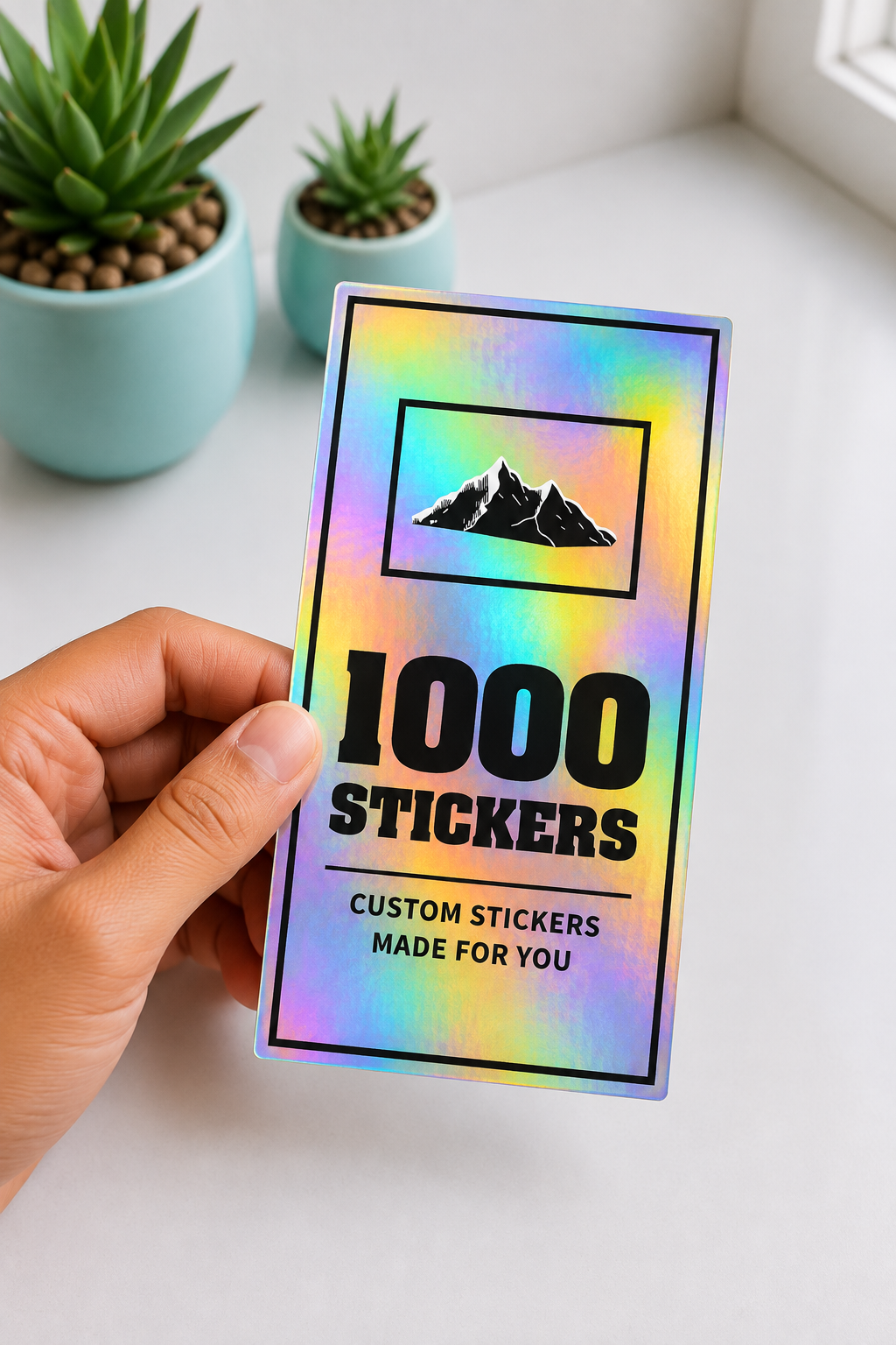 Custom Rectangle Holographic Stickers | 1000 Stickers (Black)