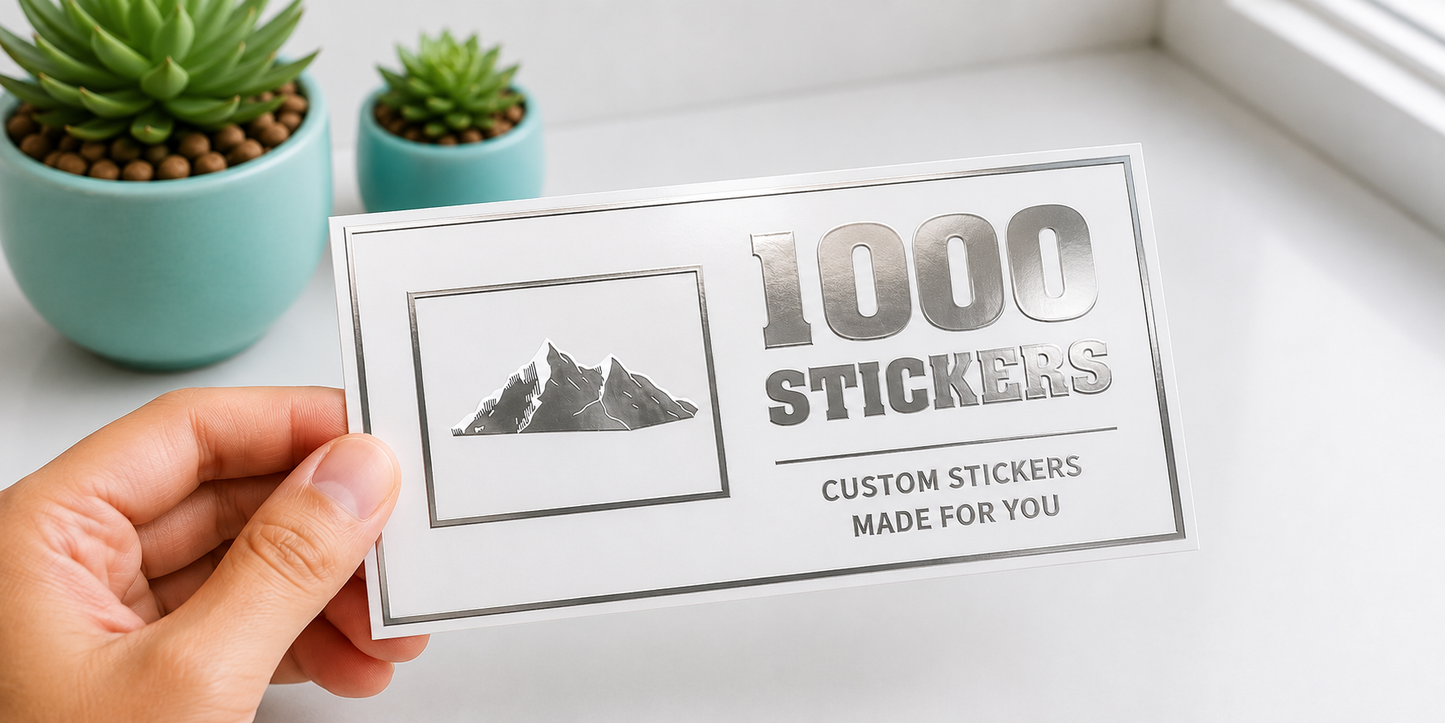 Custom Rectangle Silver Foiling White Paper Stickers | 1000 Stickers