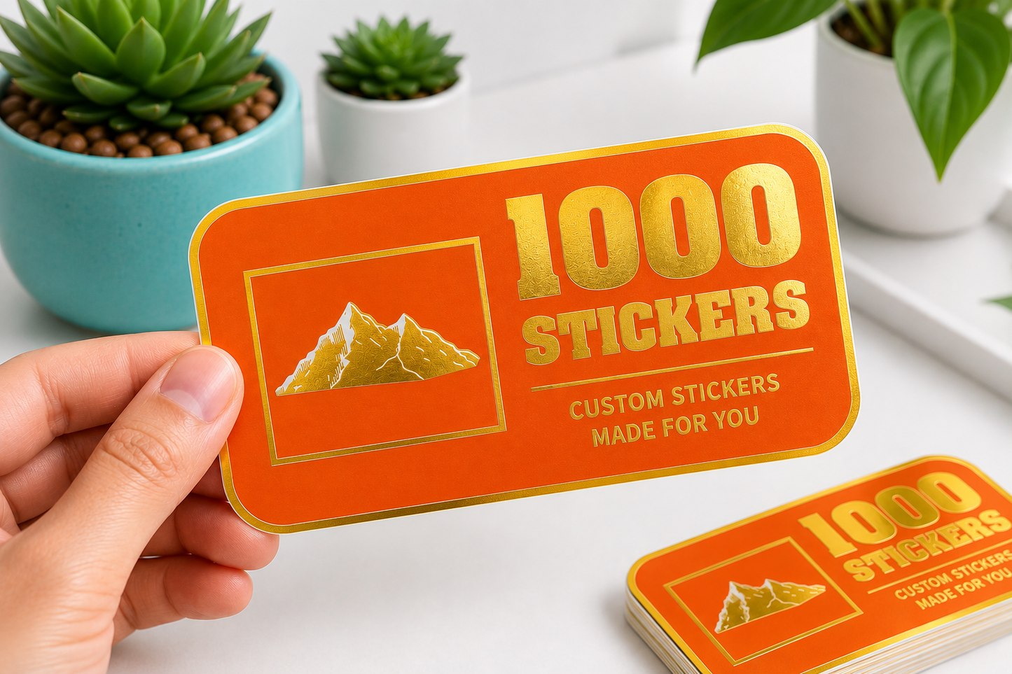 Custom Rounded Rectangle Gold Foiling Colour Paper Stickers | 1000 Stickers