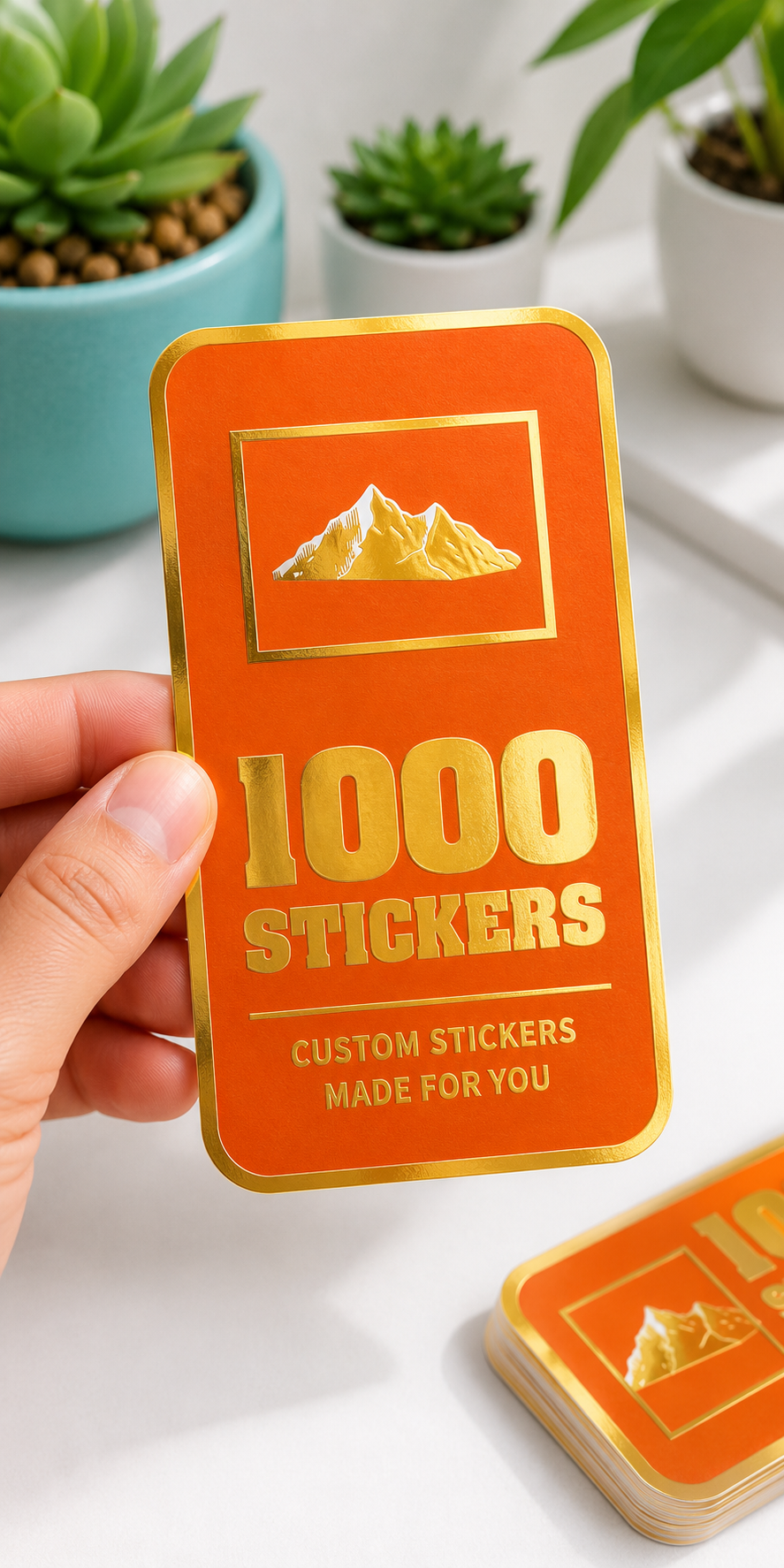 Custom Rounded Rectangle Gold Foiling Colour Paper Stickers | 1000 Stickers
