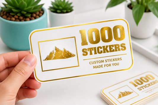 Custom Rounded Rectangle Gold Foiling White Paper Stickers | 1000 Stickers