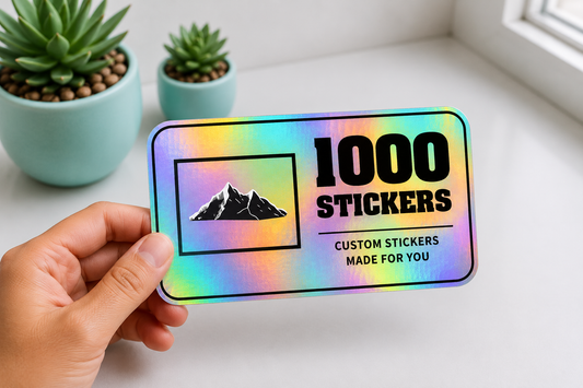 Custom Rounded Rectangle Holographic Stickers | 1000 Stickers (Black)