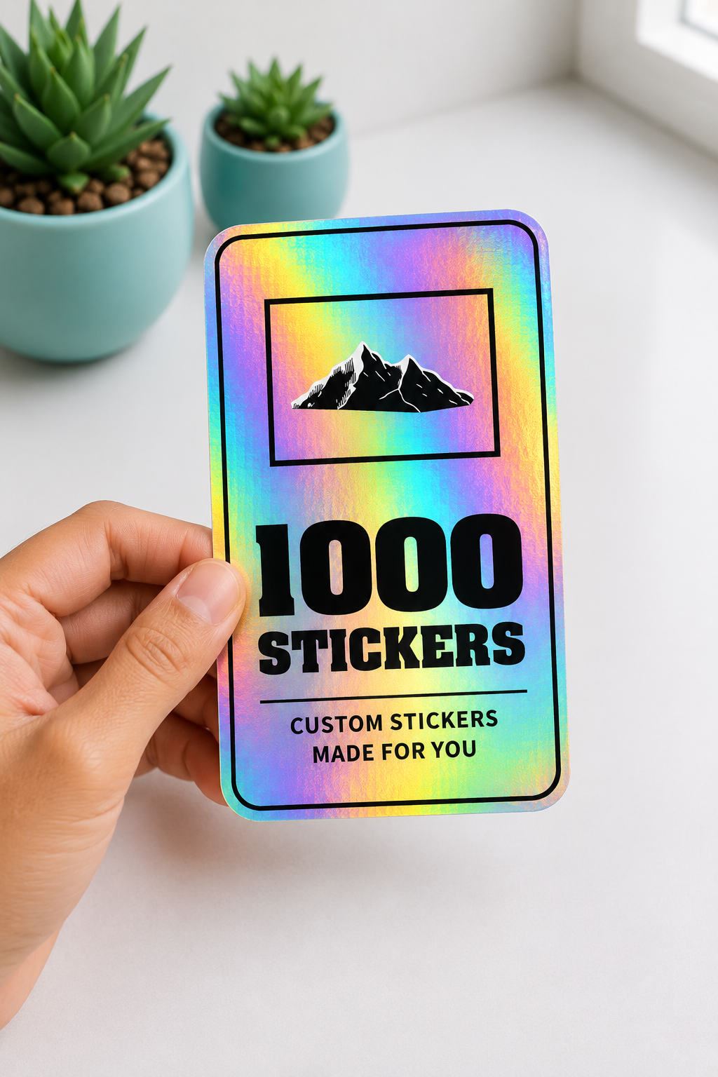 Custom Rounded Rectangle Holographic Stickers | 1000 Stickers (Black)