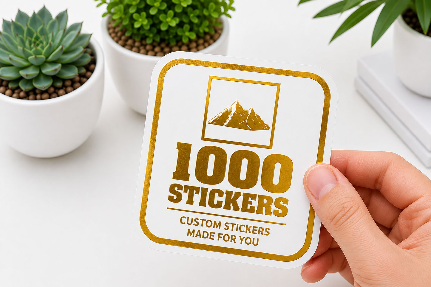 Custom Rounded Square Gold Foiling Stickers White Paper Sheets | 1000 Stickers