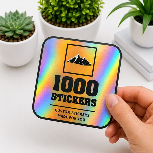 Custom Rounded Square Holographic Stickers | 1000 Stickers (Black)