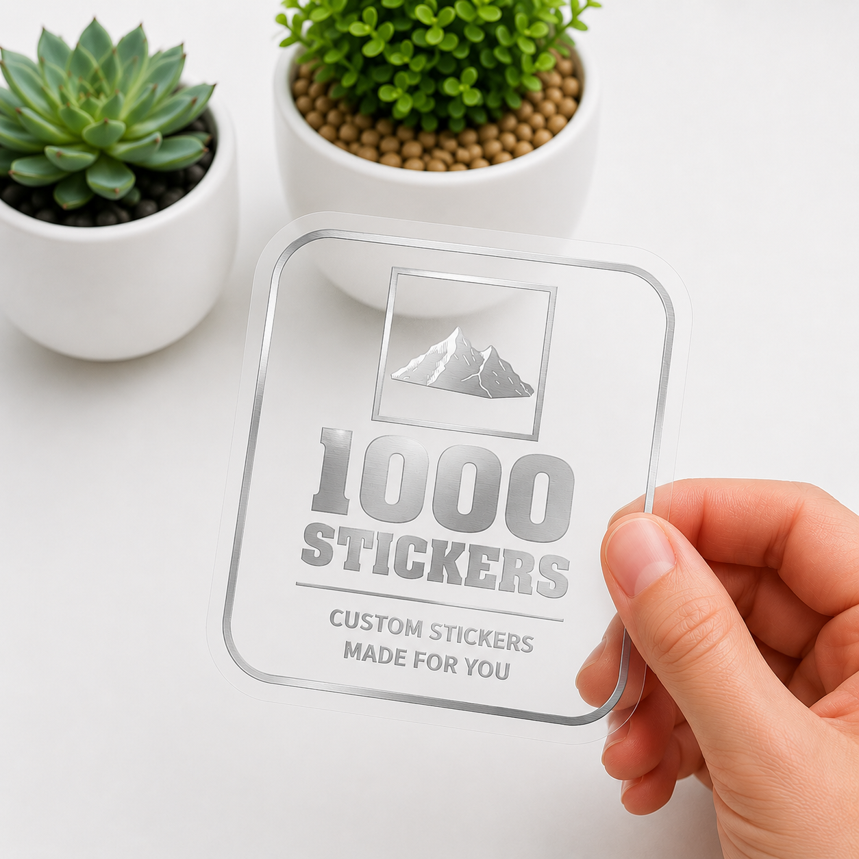 Custom Rounded Square Silver Foiling Stickers Transparent Sheets | 1000 Stickers