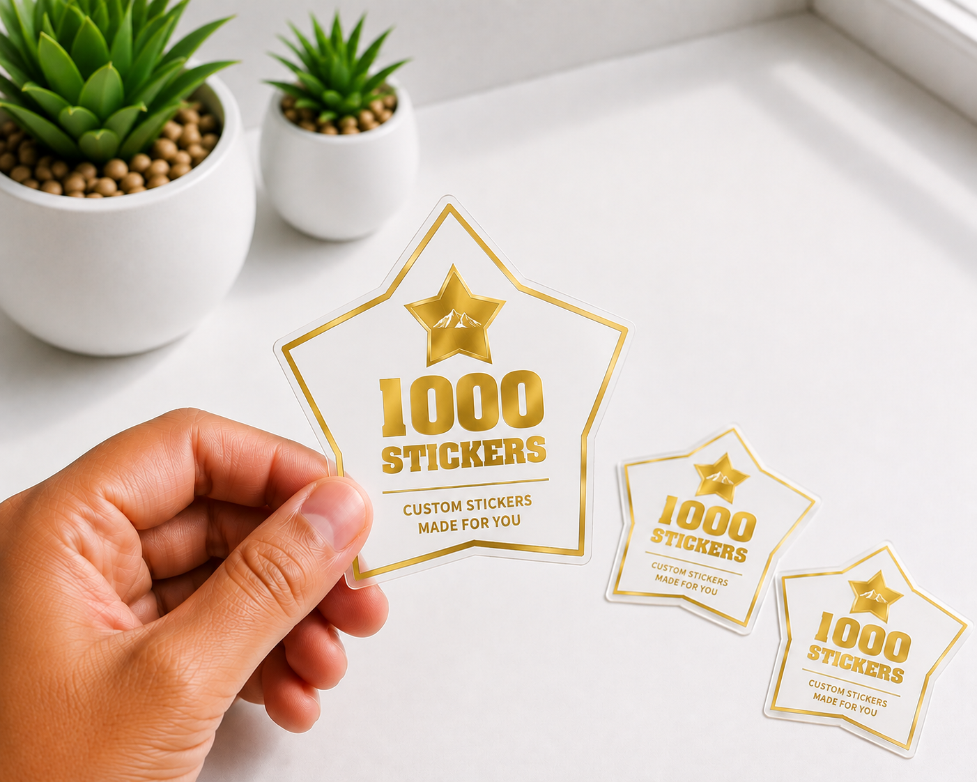 Custom Shape Gold Foiling White Paper Stickers | 1000 Stickers
