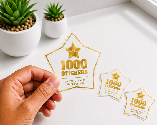 Custom Shape Gold Foiling White Paper Stickers | 1000 Stickers