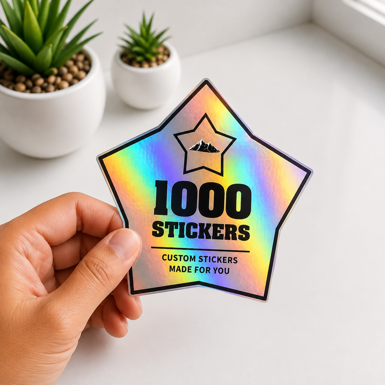 Custom Shape Holographic Stickers | 1000 Stickers (Black)