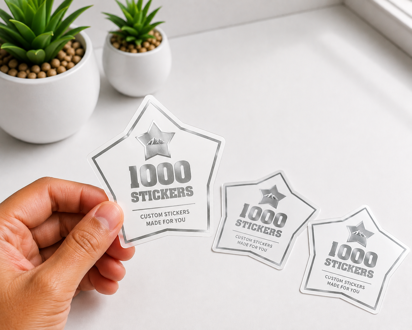 Custom Shape Silver Foiling White Paper Stickers | 1000 Stickers